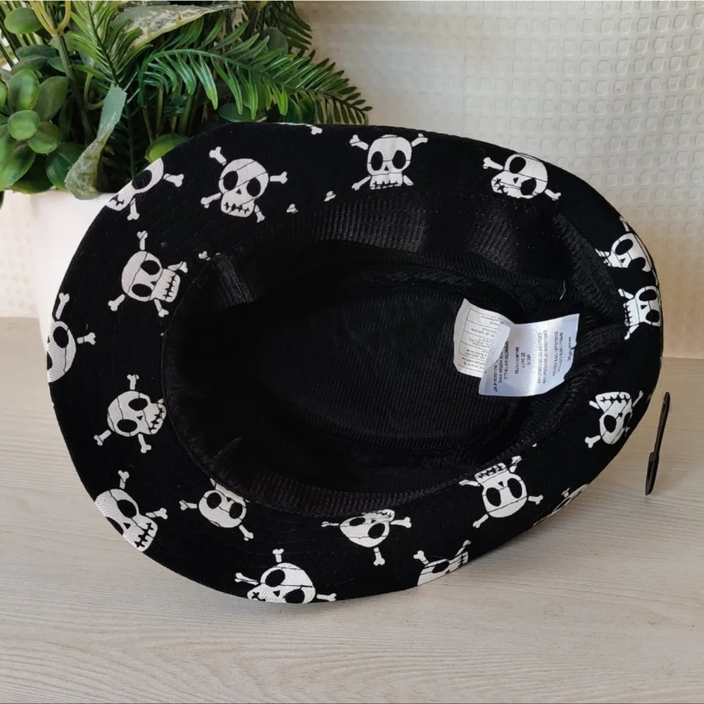 Infant Fedora, Black-White Skulls & Crossbones Allover Print w/Red Band